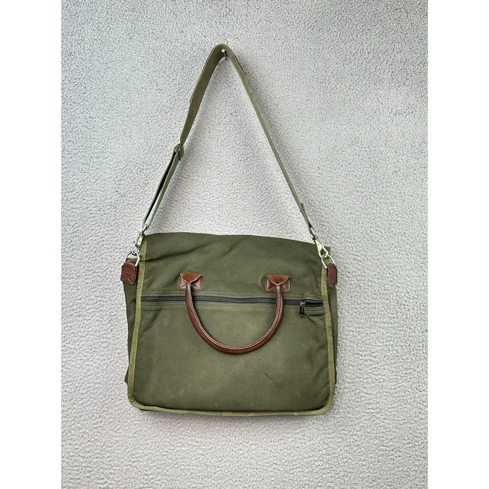 VTG Diamond Bluff Canvas Leather Briefcase Messenger Bag Battenkill Style USA